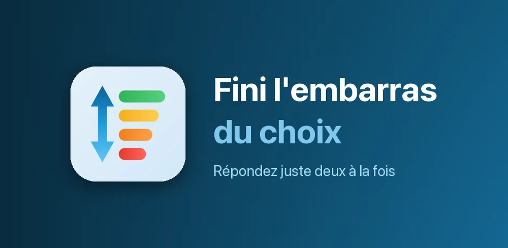 Écrans de Prioriseur montrant une liste en cours de classement