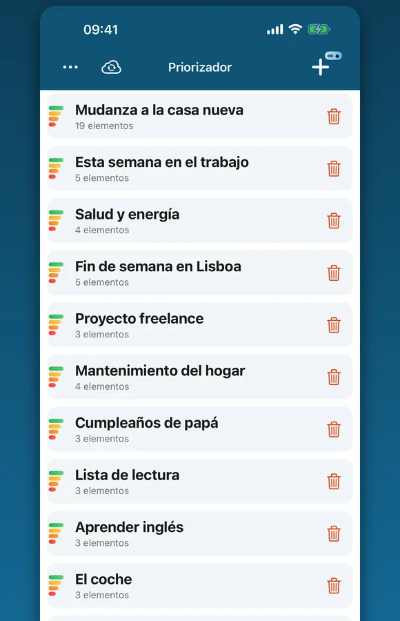 Varias listas guardadas en un solo lugar en Priorizador
