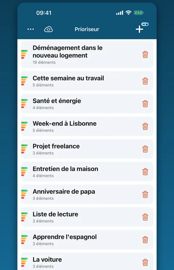 Plusieurs listes conservées au même endroit dans Prioriseur