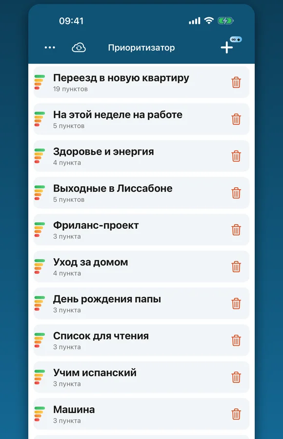 Несколько списков в одном месте в Приоритизаторе