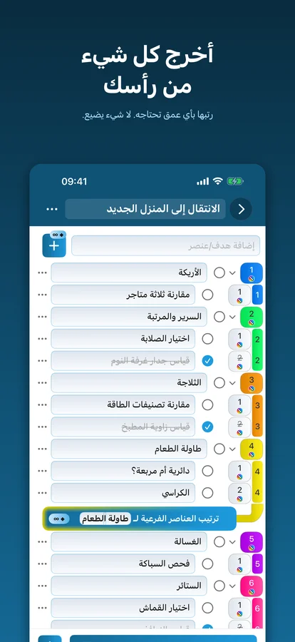 عناصر فرعية متداخلة إلى أي عمق في مرتب الأولويات