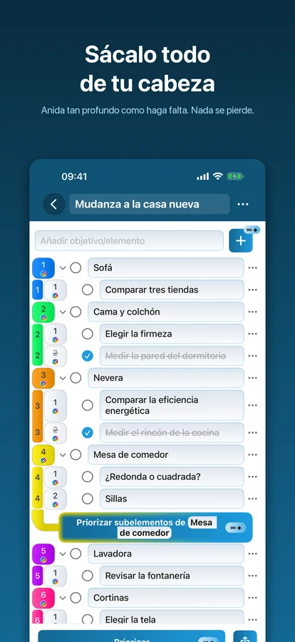 Sub-elementos anidados en cualquier profundidad en Priorizador