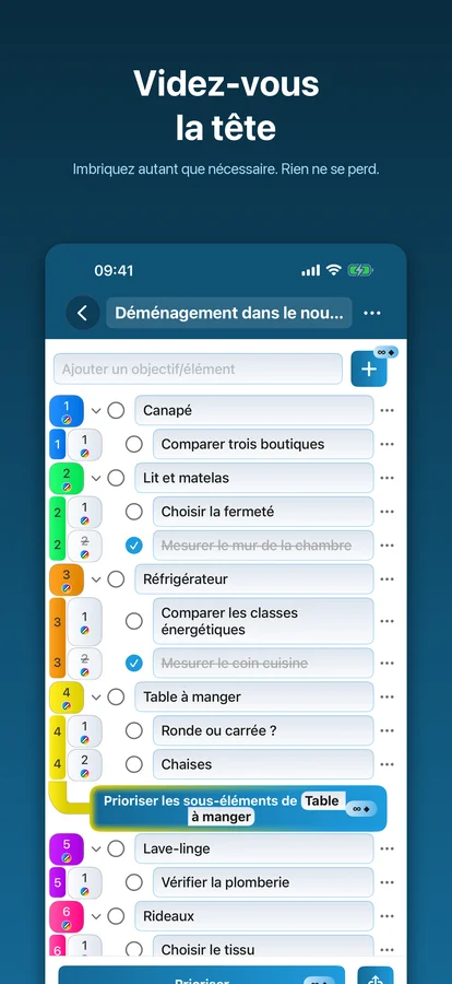 Sous-éléments imbriqués à n'importe quelle profondeur dans Prioriseur