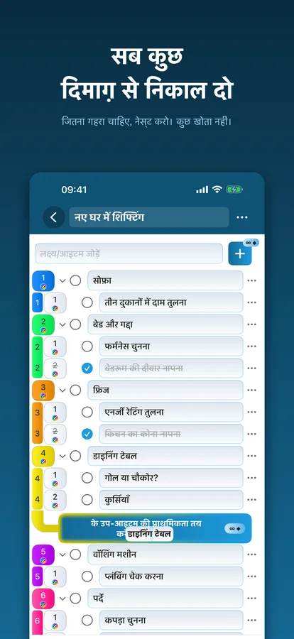 प्रायोरिटाइज़र में किसी भी गहराई तक नेस्टेड सब-आइटम