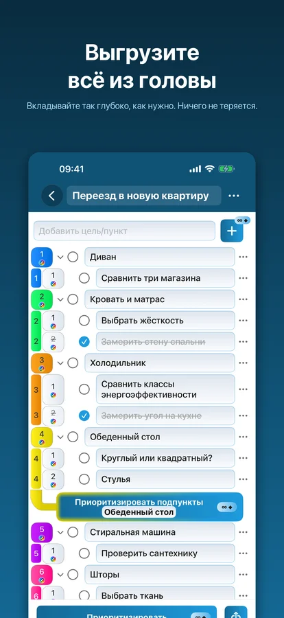 Вложенные подпункты любой глубины в Приоритизаторе
