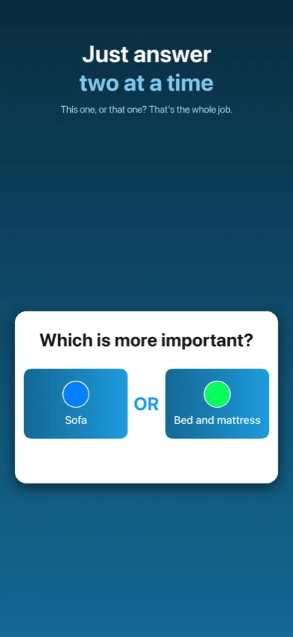 Comparison screen: this one, or that one?
