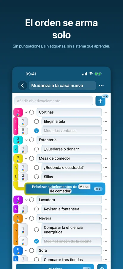 Lista reordenada automáticamente tras las comparaciones