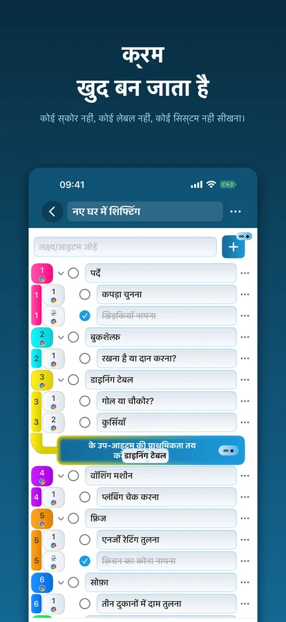 तुलनाओं के बाद सूची अपने आप फिर से क्रम में लग जाती है