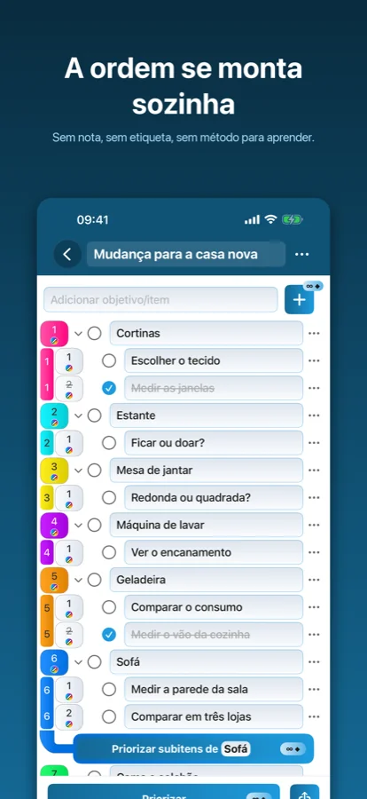 Lista reordenada automaticamente após as comparações