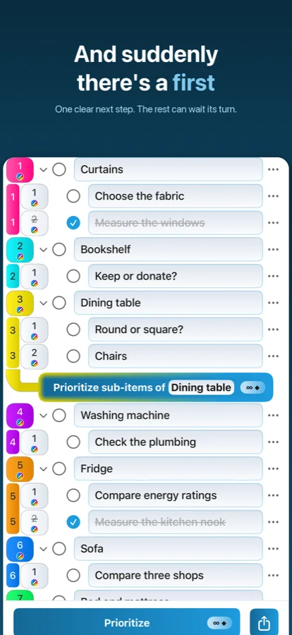 Colours, completed items and multi-select in Prioritizer